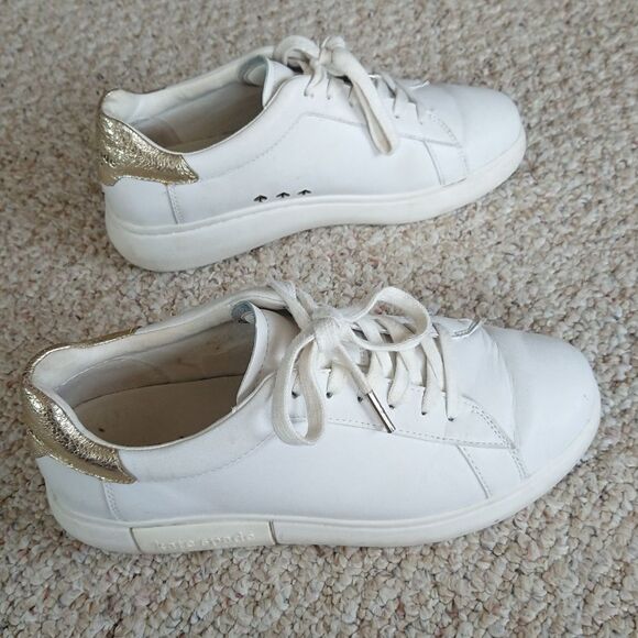 Kate Spade White and Gold Lift Sneakers SIZE 8.5 B - Picture 1 of 12